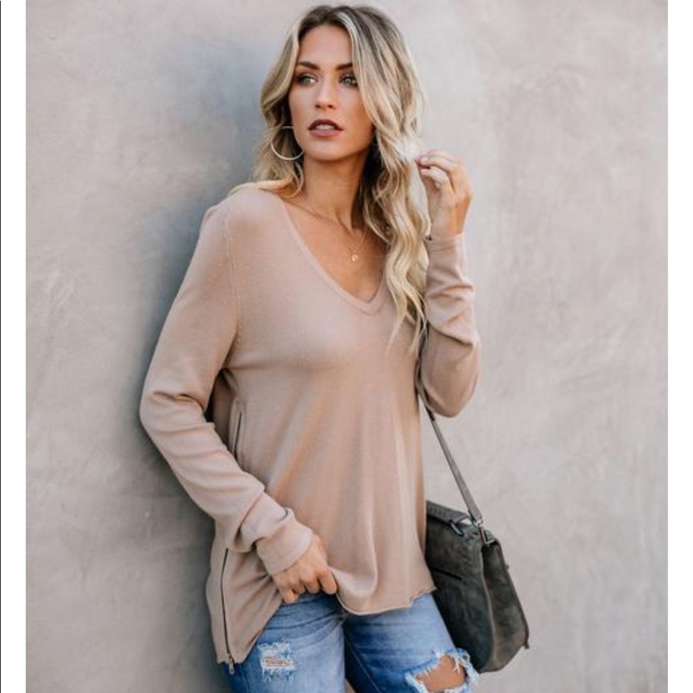 Vici Cashmere zip sweater in Mocha